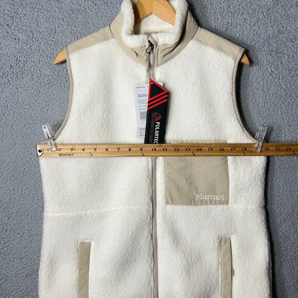 Marmot Vest Womens L Cream Wiley Polartec Sherpa Fleece Thermal Pro Zip Up NEW - Picture 6 of 14